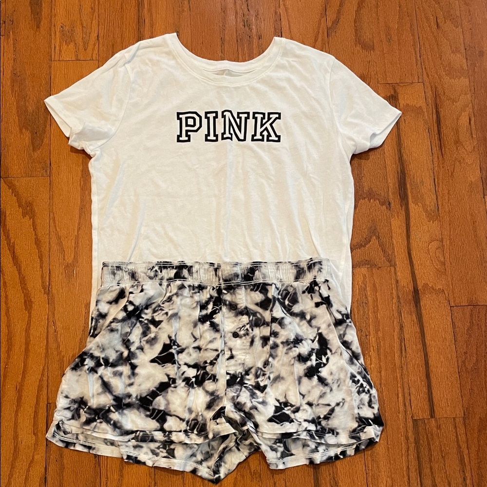PINK Victoria's Secret Pajama Set - White and Black Tie-Dye